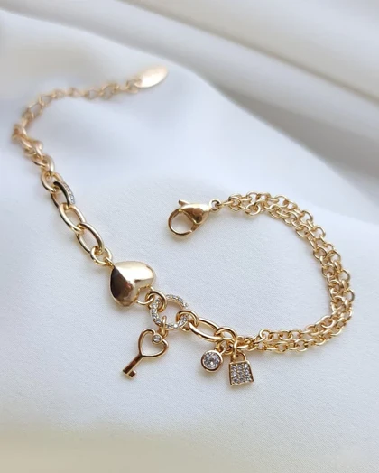 دستبند قلبی آویز قفل و کلید ژوپینگ