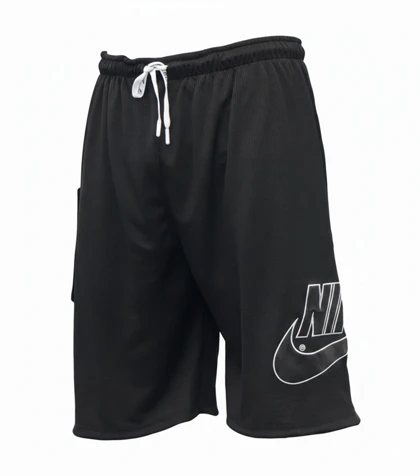 شلوارک بگ نایک (Nike) پارچه کبریتی و لوگو چرمی (مشکی)