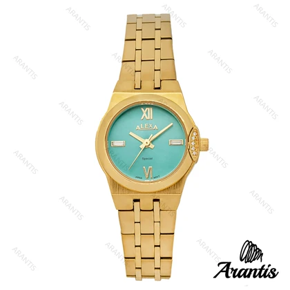 ساعت الکسا 2004z زنانه طلایی صفحه سبز اسمال w-10141