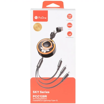 کابل 5 کاره 100 وات پرووان 1.2 متری برای آیفون و اندروید مدل PCC128R