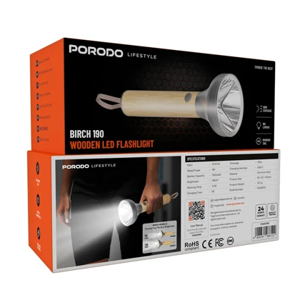 چراغ قوه شارژی پرودو مدل Birch-190 ظرفیت 1500 میلی آمپر ساعت