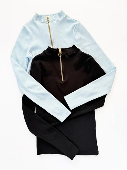 بلوز کبریتی نیم زیپ یقه گرد