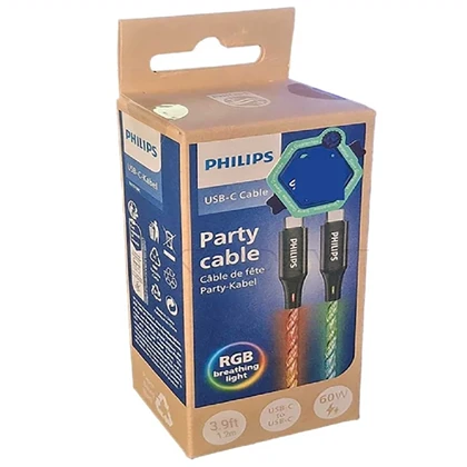 کابل تایپ سی 60 وات فیلیپس Philips مدل DLC5140C طول 1.2 متر با نور