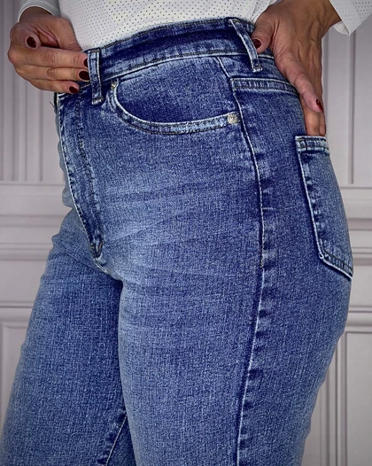 شلوار جین راسته آبی زنانه قد 105 Women's Blue Straight-Leg Jeans کد 913209