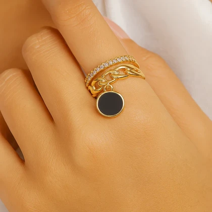 انگشتر ژوپینگ طرح زنجیری و آویز (فری سایز)