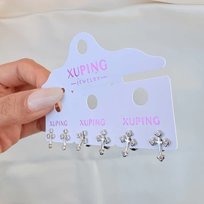 گوشواره صلیب نگین‌دار سیلور ژوپینگ