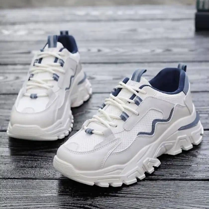 کتانی اسپرت لژدار زنانه طبی موج سفید آبی Women’s Platform Orthopedic Wave White Blue Sneakers