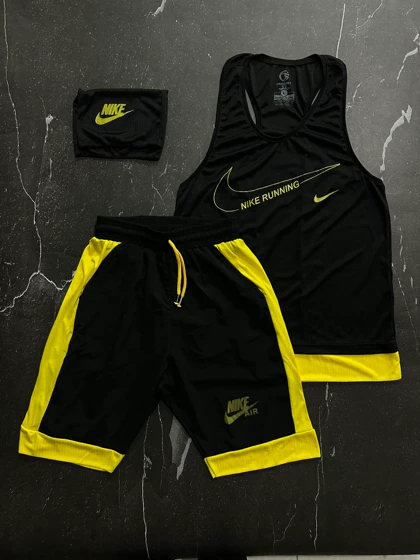 پکیج کد S1135 شامل رکابی + شلوارک +اسکارف با تم مشکی زرد