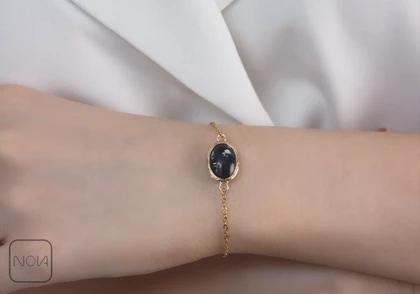 دستبند استیل سنگ مشکی نقره‌ای