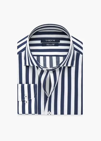 پیراهن کلاسیک راه پهن سفید سرمه ای