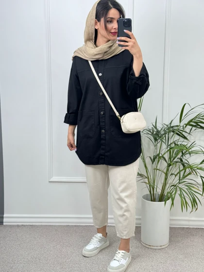 مانتو کتان جیب پایین