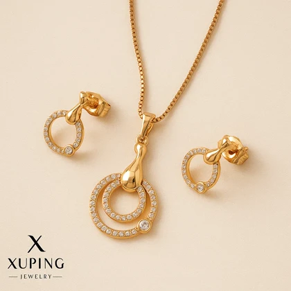 نیم ست ژوپینگ طرح حلقه دوبل نگین‌دار طلایی