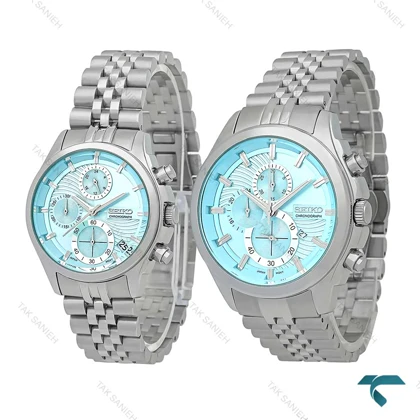 ساعت سیکو ست کورنوگراف نقره ای سه موتوره صفحه تیفانی Seiko-7838-S