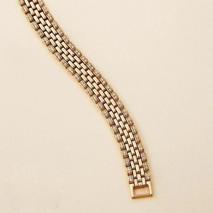 دستبند ژوپینگ زنانه طرح رولکسی نگین‌دار | رنگ ثابت و ضد حساسیت