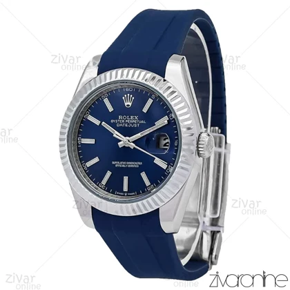 ساعت رولکس دیت جاست 2 مردانه قاب سیلور بند رابر سرمه ای 106606