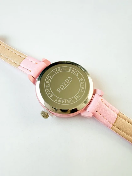 ساعت مچی زنانه بند چرمی رنگ صورتی رویدا ROYDA