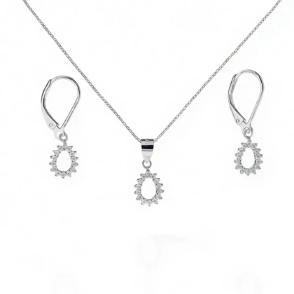 نیم ست نقره 925 اصل مدل اشکی نگین‌دار