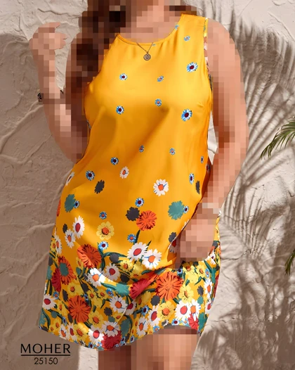 پیراهن زنانه سایز بزرگ آستین حلقه‌ای با طرح گل‌های رنگارنگ