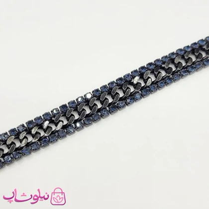 دستبند زنانه ترکیب کارتیه و تنیسی مشکی سرمه ای کد 650