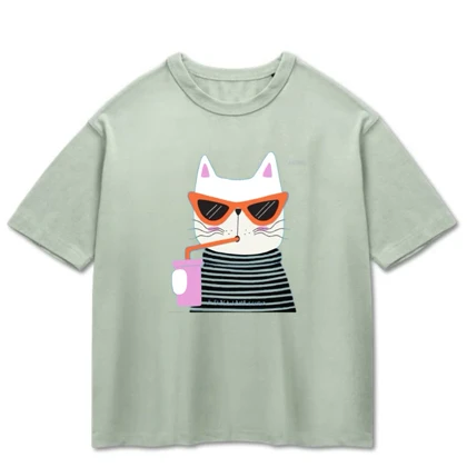 تیشرت باکسی پپا طرح KittyCat رنگ سبز
