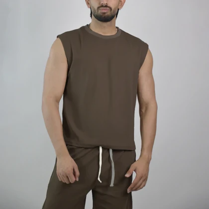 ست رکابی و شلوارک اسپرت بیسیک مدل GF-8301 قهوه ای