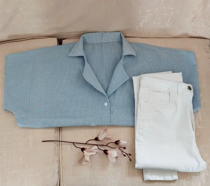 شومیز کراپ راه راه یقه انگلیسی زنانه کد 403045