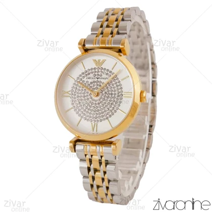 ساعت امپریو آرمانی زنانه دورنگ طلایی صفحه نگینی 104417