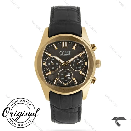 ساعت کرست مردانه 6379-2 فول دیت طلایی مشکی Crest-11066-G
