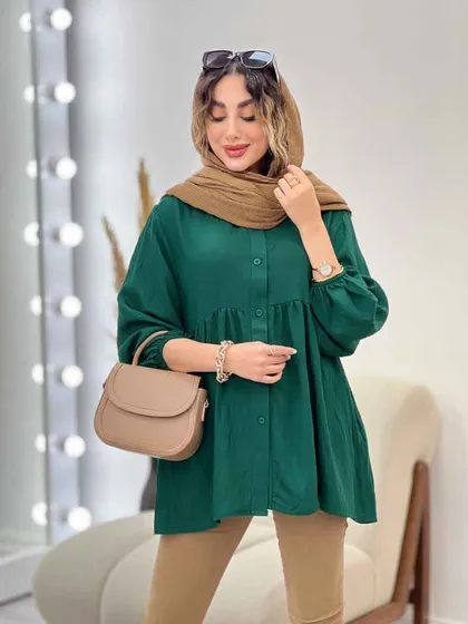 مانتو جلو دکمه کمر چین