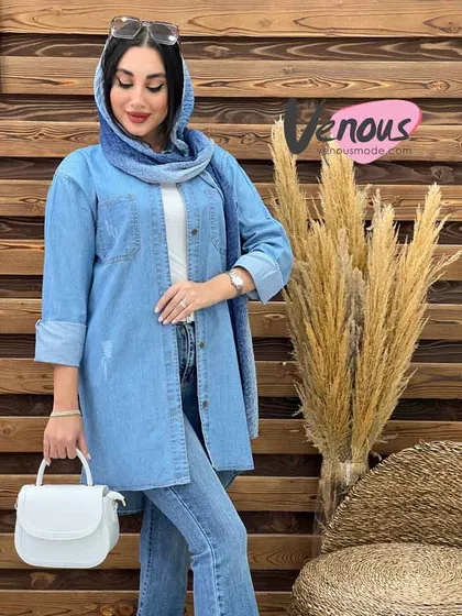 مانتو جین دوجیب چاک‌دار