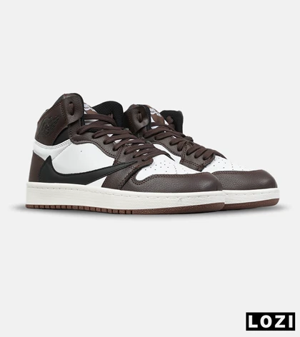 کفش کتانی ساق‌دار مردانه و زنانه قهوه ای سفید NIKE travis scott مدل 8791