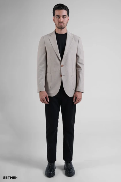 کت تک مردانه دودکمه نیم آستر پارچه GOFRE