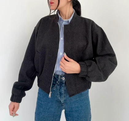 بامبر ژاکت زنانه فوتر وارداتی آستردار ضخیم قد 55