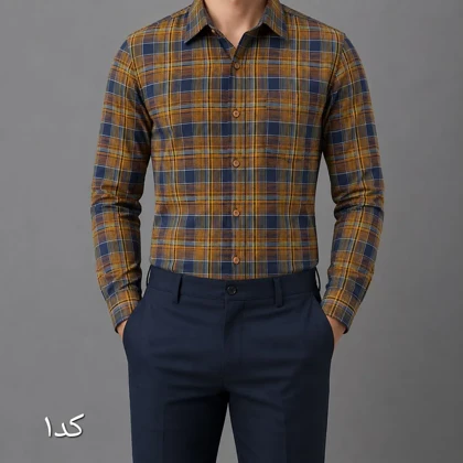 پیراهن مردانه نخی آستین بلند طرح چهارخانه تک جیب