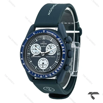 ساعت امگا سواچ مون واچ سرمه ای بند رابر Swatch-10197-U