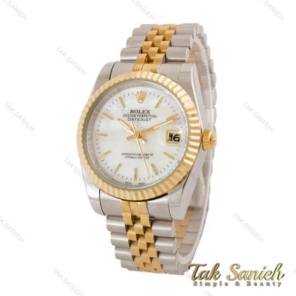 ساعت رولکس مردانه دورنگ طلایی صفحه سفید صدفی ایندکس خطی Rolex-5025-G
