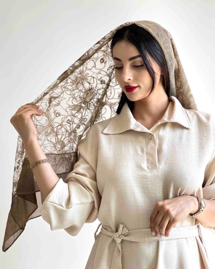 روسری پیچک رنگ نسکافه ای