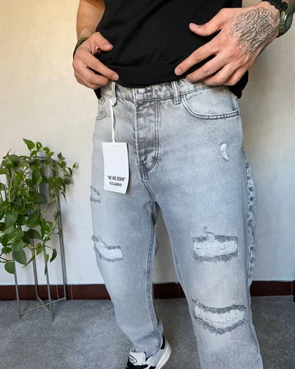 مام فیت DENIM طوسی زاپ‌دار