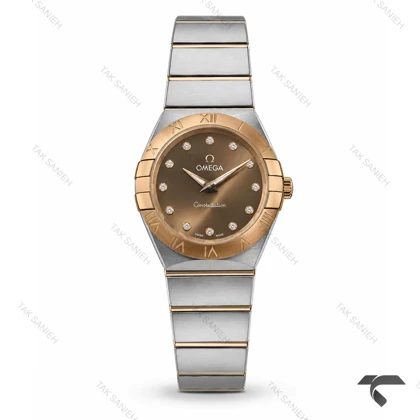ساعت امگا کانسلیشن زنانه دورنگ رزگلد صفحه قهوه ای ایندکس نگین Omega-10640-L