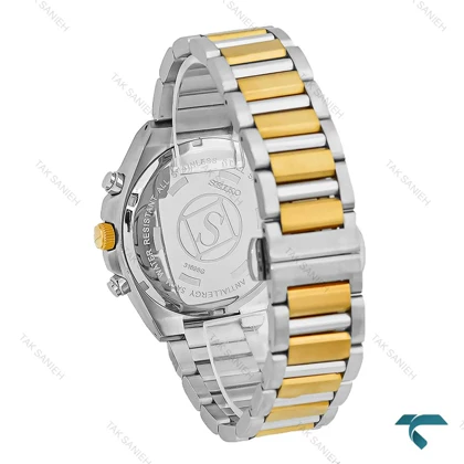 ساعت سیکو مردانه سه موتوره کرنوگراف دورنگ طلایی صفحه سفید Seiko-8816-G