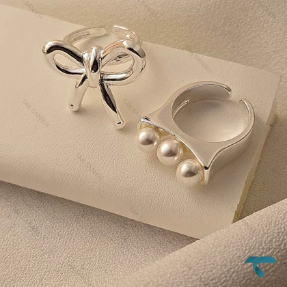 انگشتر نقره ایی پاپیون و مروارید Ring-8675-L