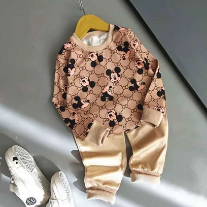 بلوز شلوار بچه گانه مخمل میکی قهوه ای