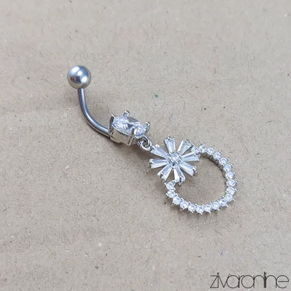 پیرسینگ ناف جواهری مدل گل و حلقه 70056