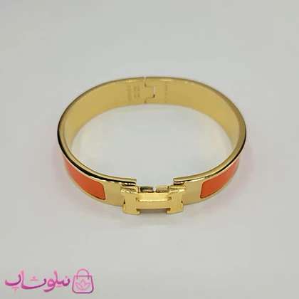 دستبند زنانه هرمس نارنجی طلایی استیل قفل اورجینال کد 680