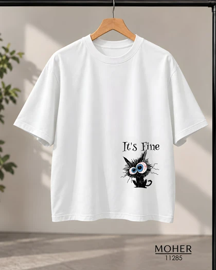 تیشرت زنانه سایز بزرگ سفید طرح گربه It’s Fine