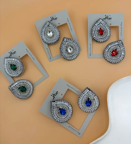 گوشواره جواهری دست ساز اشکی