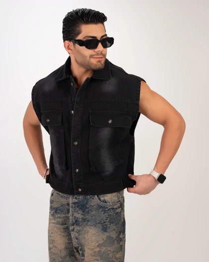 وست جین رنگ مشکی مات پارچه گرم بالا استایل لش باکسی