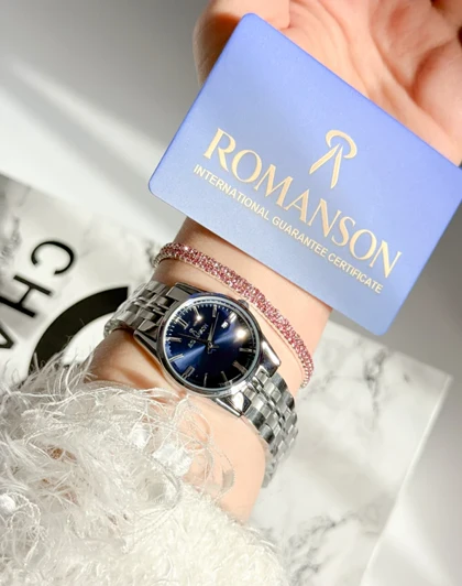 ساعت زنانه صفحه آبی کاربنی برند ROMANSON موتورژاپنی با کارت ضمانت 12ماهه تصویر دوم ارسال رایگان