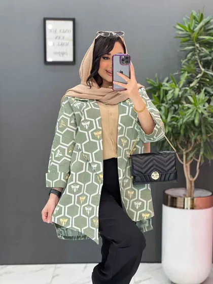 مانتو ژاکارد کتی آستین دوبل
