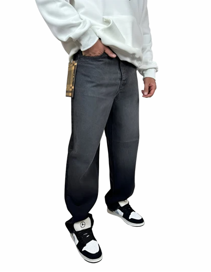 شلوار جین مردانه نیم بگ - مدل خراش‌دار (Scratch) تیره - رنگ مشکی/دودی